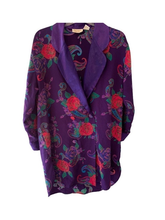 Victoria's Secret Other - Vintage Victoria’s Secret Oversized Nightshirt Kimono Purple Rose Paisley Small